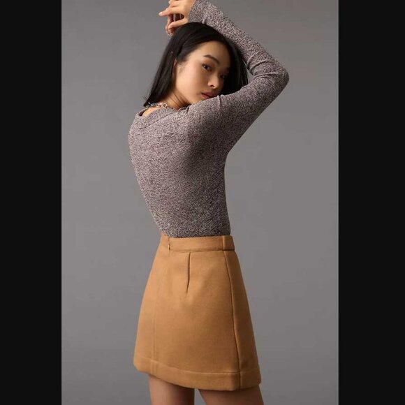 New 16 Maeve x Anthropologie Belted wrap mini skirt in Cedar - Picture 3 of 10